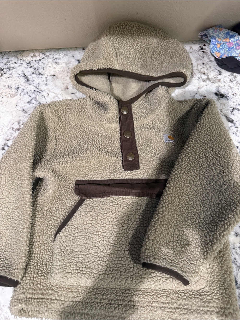 Carhartt Kids Beige Sherpa Pullover with Brown Trim